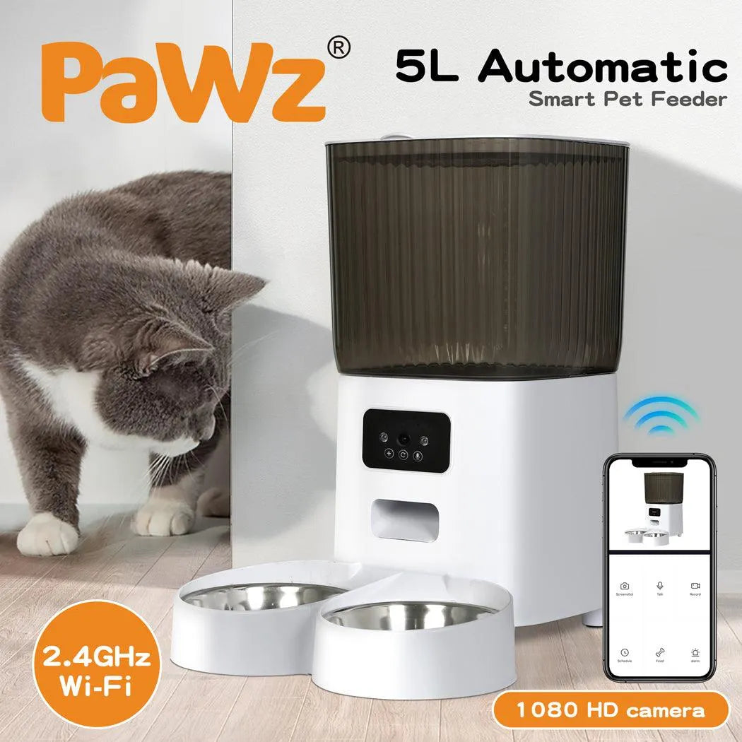 PaWz 5L Auto Pet Feeder Camera Smart Wi-Fi App Food Dispenser - petpawz.com.au