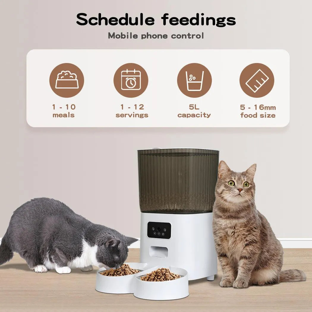 PaWz 5L Auto Pet Feeder Camera Smart Wi-Fi App Food Dispenser - petpawz.com.au